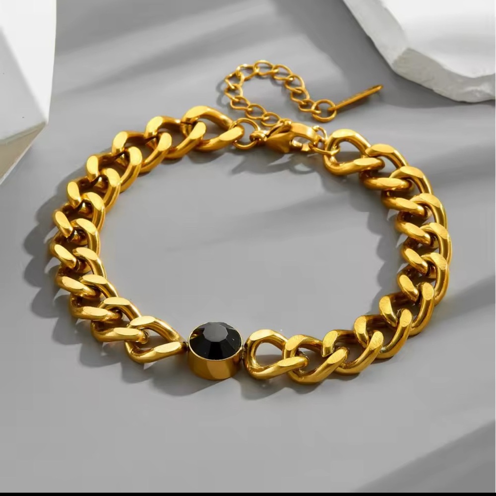 Elegant 18k Gold Plated steel Bracelet with Black Accent